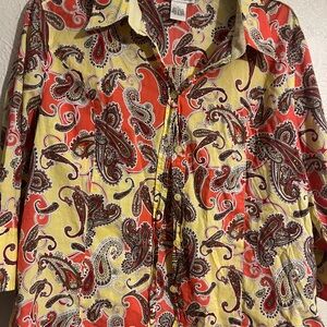 Rebecca Malone Paisley Button-Down Shirt in Yellow and Red